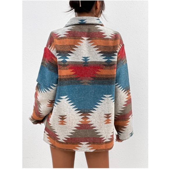 Aztec, Tribal, Geometric print Button Up Front, Pocket Detailed Jacket - Picture 4 of 6